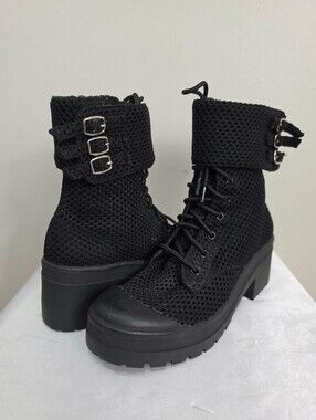 Jeffrey Campbell Black Mesh Lace-Up Platform Y2k/ Goth Boots